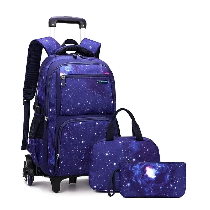 Kids School Bag With Wheels Rolling Backpack for Boy Wheeled School Bag 6 Wheels Trolley Bookbag Carry on Luggage with Lunch Bag