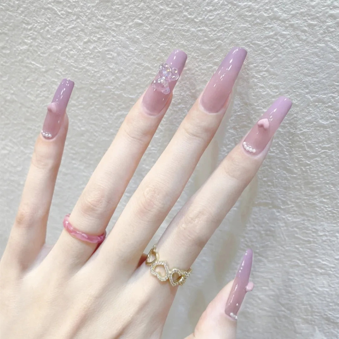 24Pcs/Box Gradient Color Artifical Press On Nails With Glue Long Coffin Fake Nails Lovely Girls Nail Art Ballerina False Nails