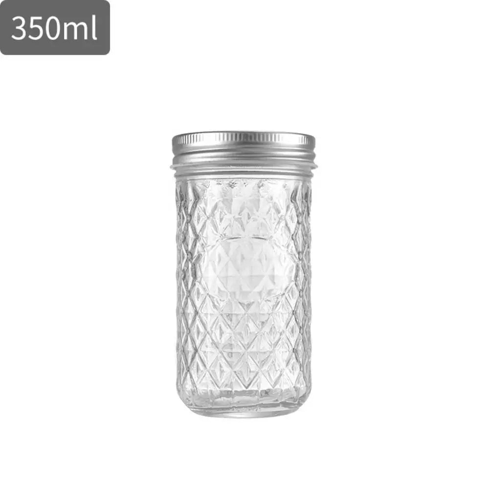 Transparent Mason Jar Diamond Pattern Labelable Glass Sealed Bottle 120ml/250ml/280ml/350ml/450ml/650ml Glass Jam Juice Bottle