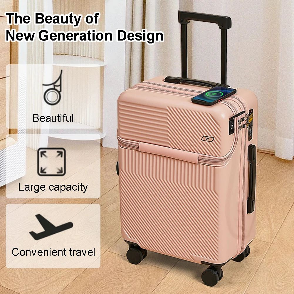 20Inch New Front Opening Roller Trolley Case ABS Men Carry-On Luggage Women Travel Suitcase Expandable Hardside Luggage