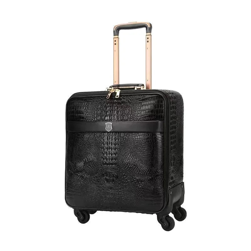 Genuine leather crocodile pattern trolley luggage universal wheel 16/20/24 inch luxury travel suitcase for men and women