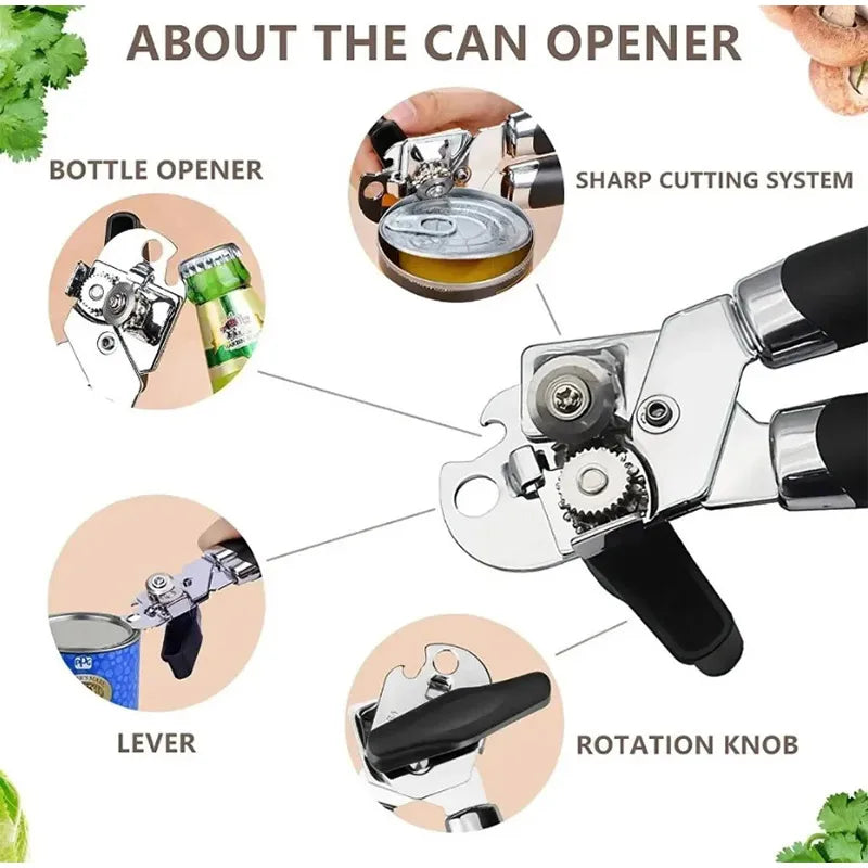 Multifunctional Stainless Steel Can Opener Three-in-one Powerful Canning Knife Durable Easy To Use Kitchen Tool Accessory