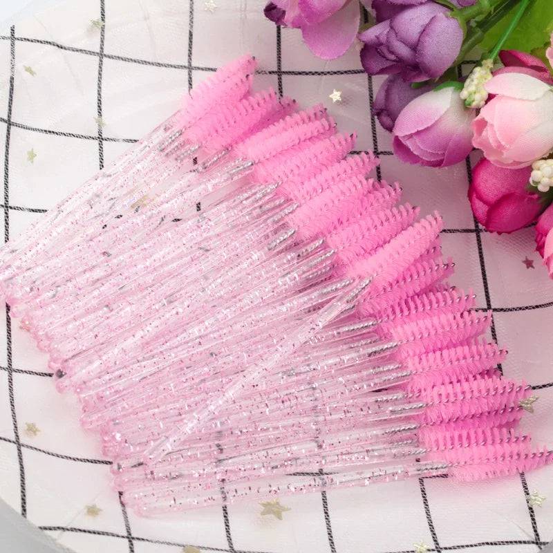 HOT 5/25/50pcs Lashes Brush Wholesale Mascara Wands Applicator Crystal Eyelash Brushes False Eyelashes Extensions Makeup Tools