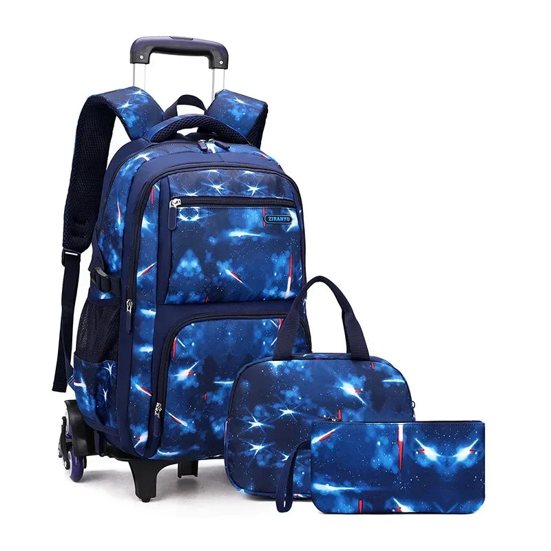 Kids School Bag With Wheels Rolling Backpack for Boy Wheeled School Bag 6 Wheels Trolley Bookbag Carry on Luggage with Lunch Bag