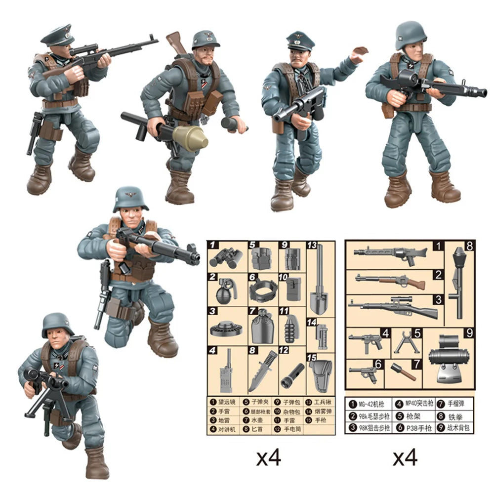2024 World War 2 WW2 Army Military Soldiers SWAT Special Force Figures Model Building Blocks Bricks Children's Toys Gift