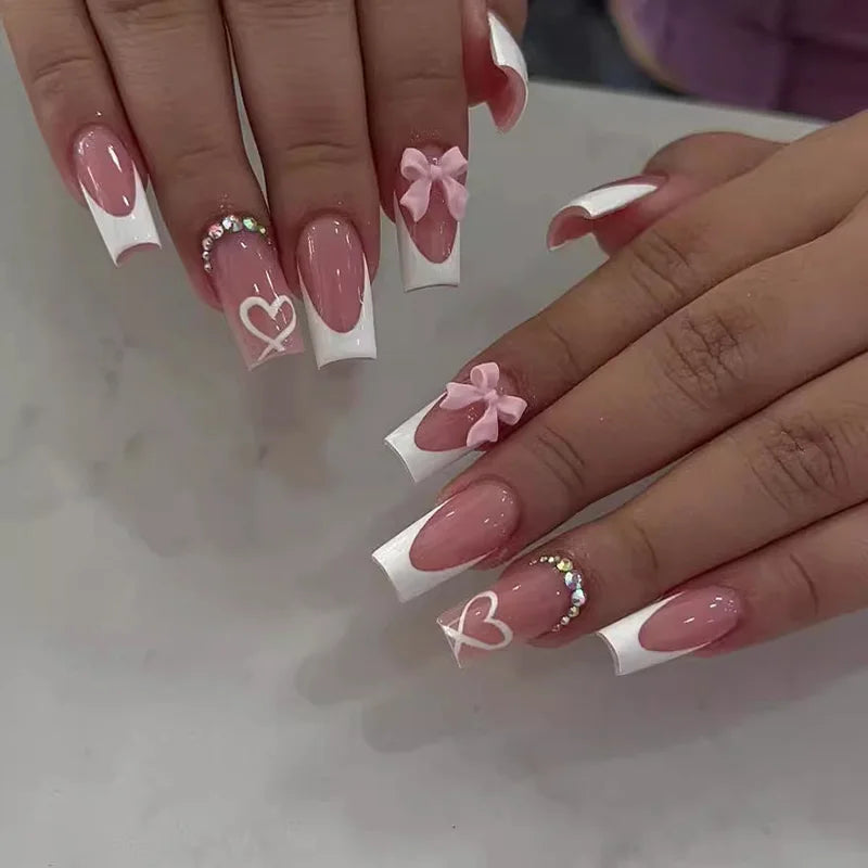 Glossy Press On Nails Set Short Oval Shiny Gradient French Nail Art Design Reusable Full Cover Fake Nails With Glue For Girls