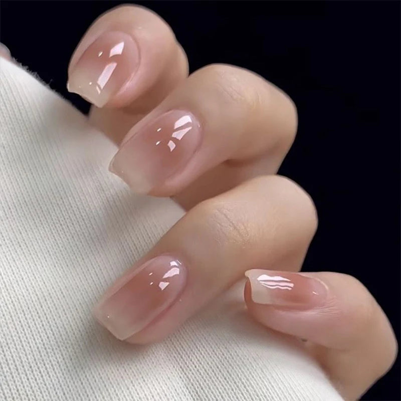 30 pcs Jelly Blusher Press on Nails with 1 Jelly Gel Set Nude Pink French Wearable Acrylic Fake Nails Full Cover Flase Nail Tips