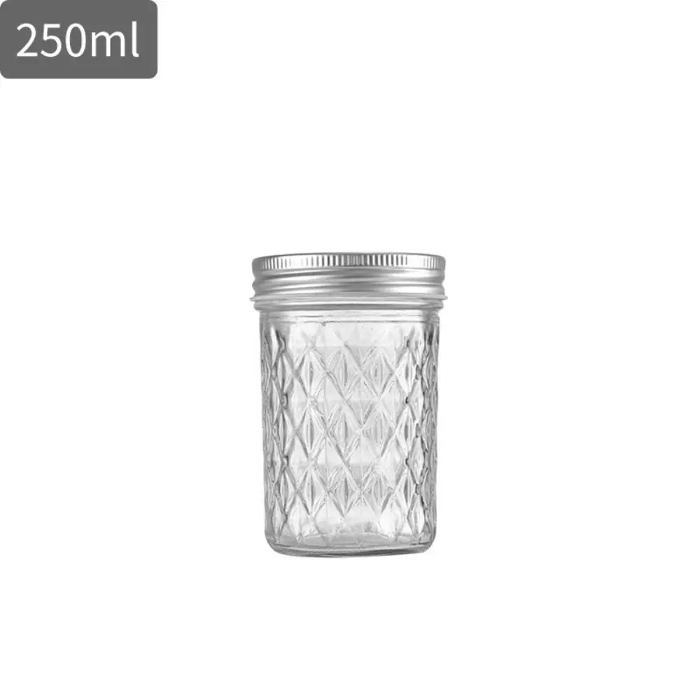 Transparent Mason Jar Diamond Pattern Labelable Glass Sealed Bottle 120ml/250ml/280ml/350ml/450ml/650ml Glass Jam Juice Bottle