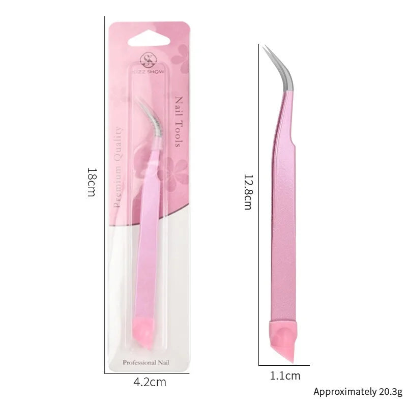 Double-Ended Eyelashes Extension Tweezers Makeup Tools Nail Art Tweezers with Silicone Pressing Head Nail Stickers Pick Up Clip