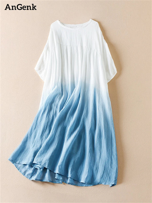Oversize Cotton Vintage Dresses For Women 2025 New Summer Casual Loose Long Dress Femme Robe Office Lady Work Elegant Clothing