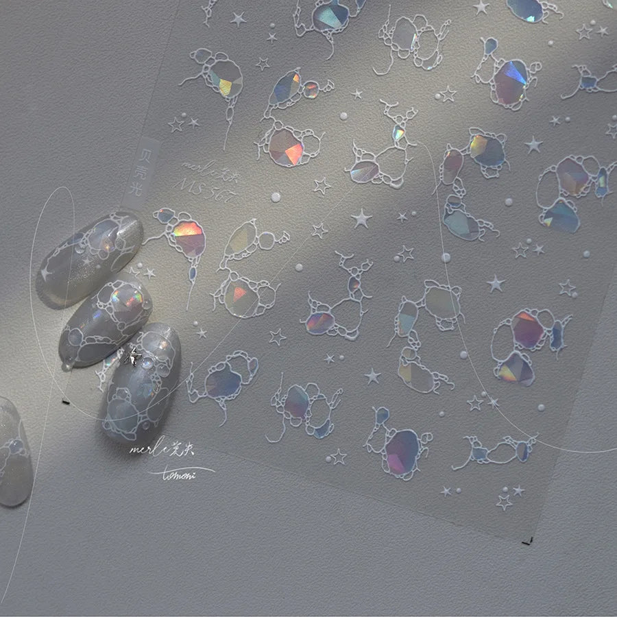 1Sheet Shell Light Nail Sticker 5D Cute Jelly Dream Water Bubble Dolphin Sticker Press On Nails Japanese Nail Decorations Decals