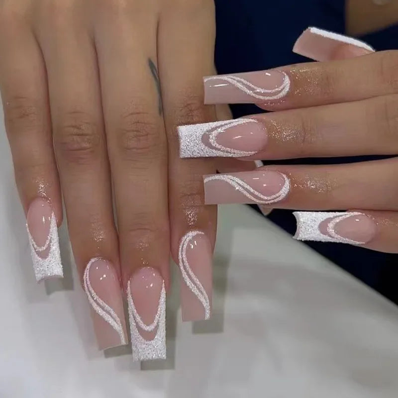 Silver Butterfly Shiny Rhinestone Wearable Translucent Black T-shaped Fake Nails Finished False Nails Press on Nails with Glue