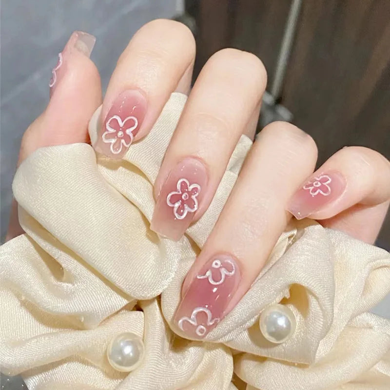 24Pcs/Box Gradient Color Artifical Press On Nails With Glue Long Coffin Fake Nails Lovely Girls Nail Art Ballerina False Nails