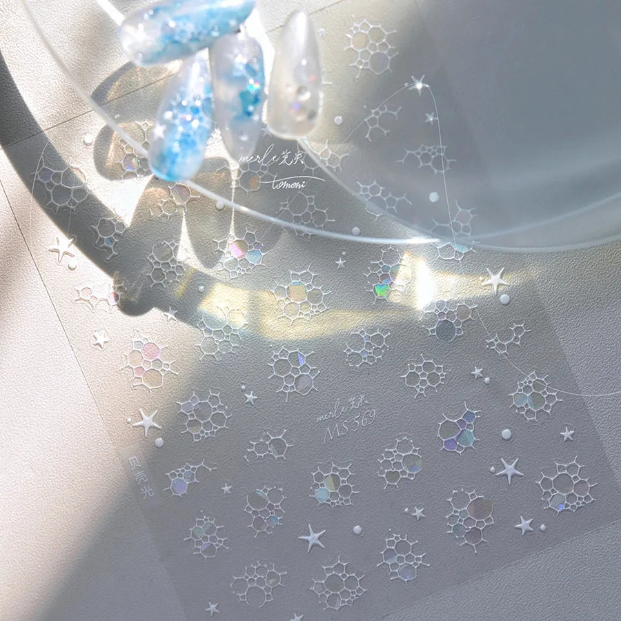 1Sheet Shell Light Nail Sticker 5D Cute Jelly Dream Water Bubble Dolphin Sticker Press On Nails Japanese Nail Decorations Decals