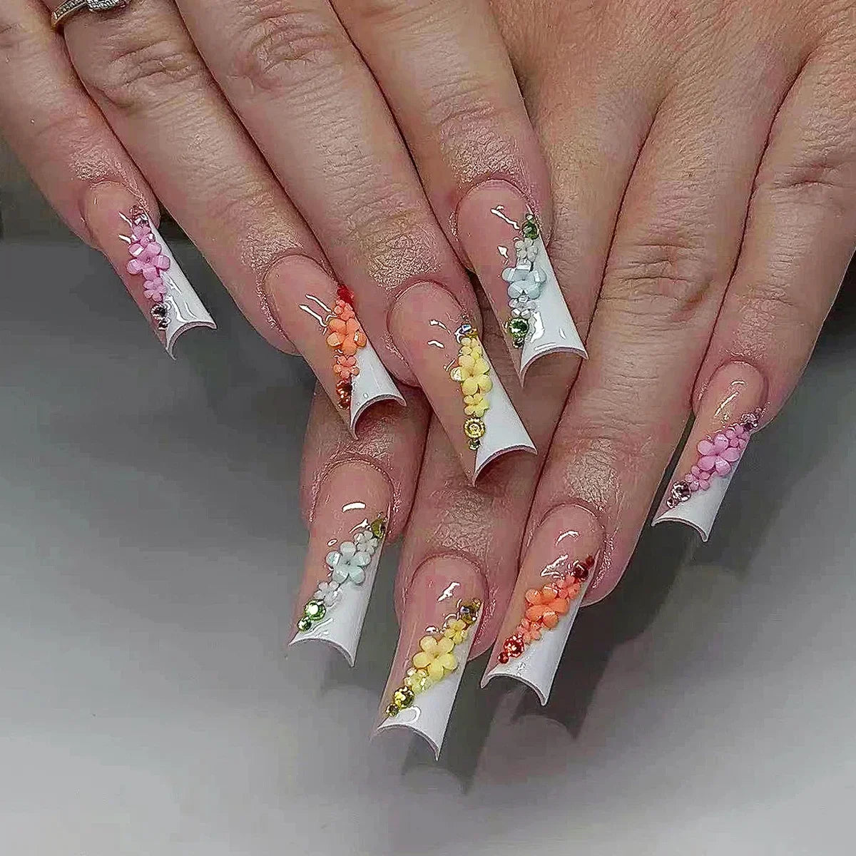 24Pc Press on Nails Long Pink French Fake Nails Press Ons Acrylic Black French Tip Nails Wearable Cute Y2k Full Cover False Nail