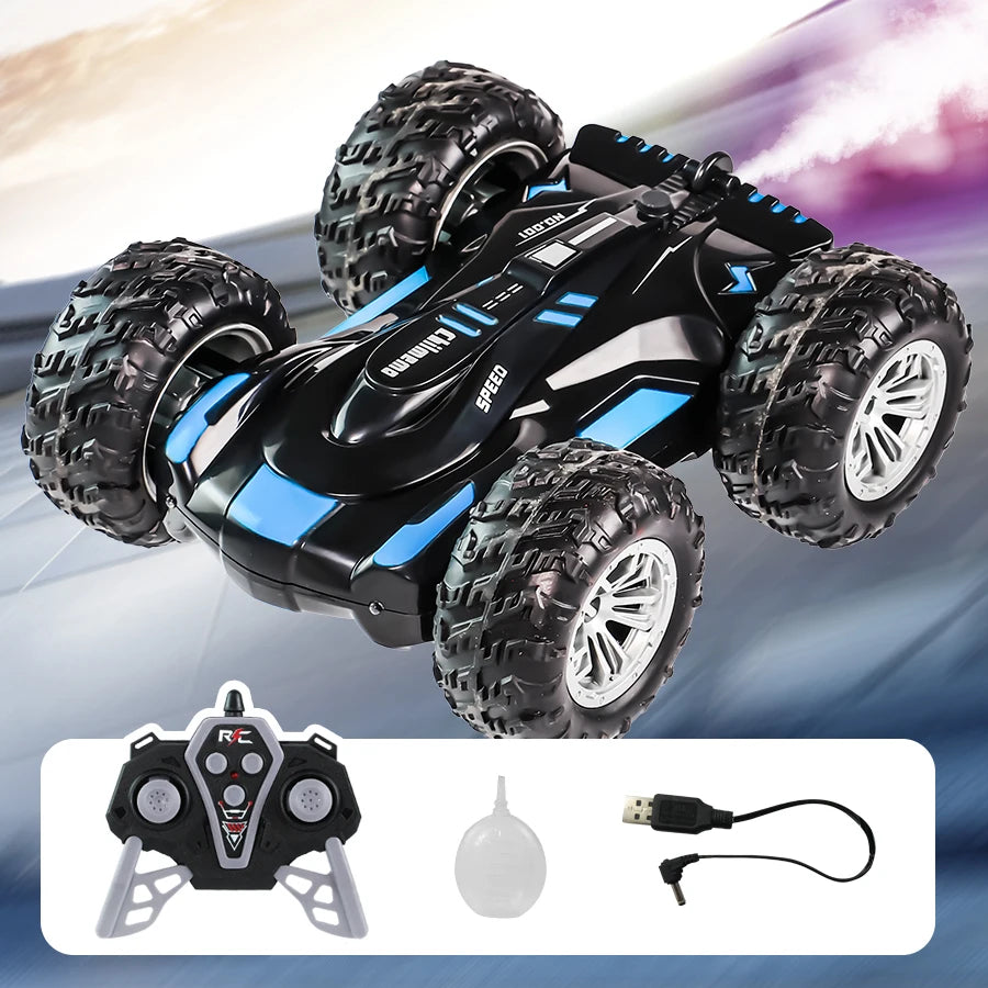 RC spray car 2.4G double-sided stunt with lights Children's toys direct charging compatible external charging
