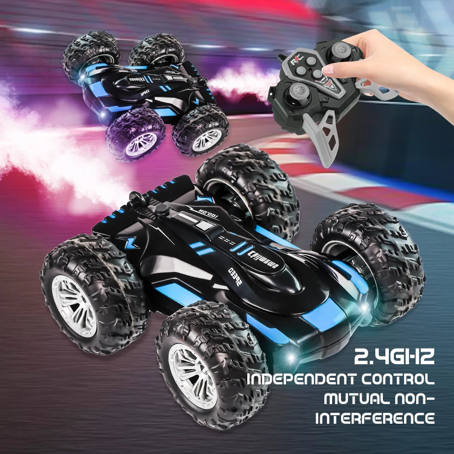 RC spray car 2.4G double-sided stunt with lights Children's toys direct charging compatible external charging