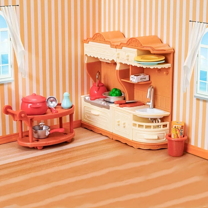 Forest Animal Family Dollhouse Furniture Mini Refrigerator Toys Simulation Food Children's Toys Dollhouse Miniature Kitchen Play