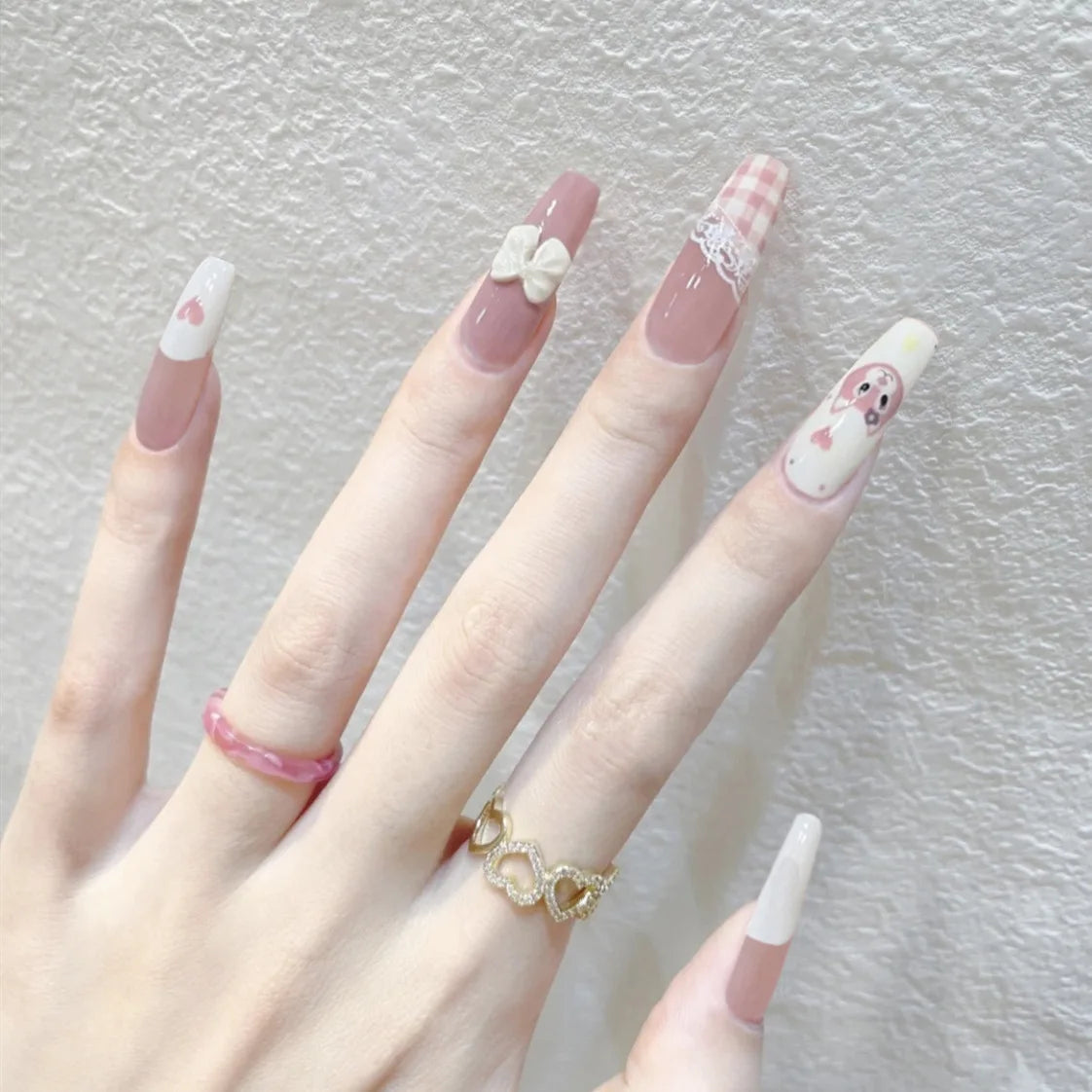 24Pcs/Box Gradient Color Artifical Press On Nails With Glue Long Coffin Fake Nails Lovely Girls Nail Art Ballerina False Nails