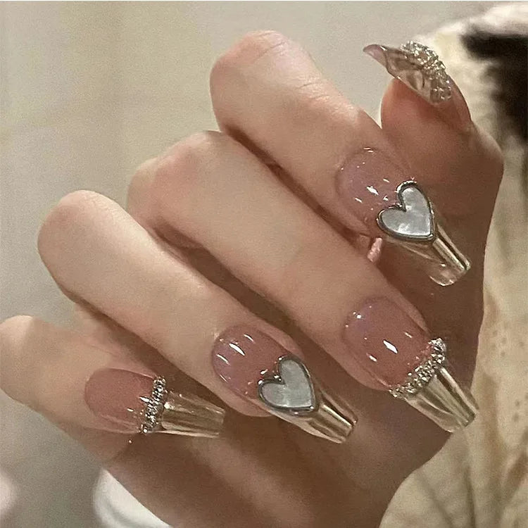 24PC Stereoscopic Vision False Nails Artificial Colors Fake Nails with Glue Full Cover Nail Tips Press on Nails Manicure Tools