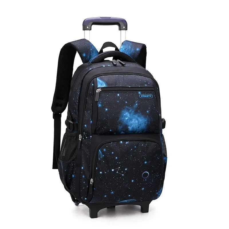 Kids School Bag With Wheels Rolling Backpack for Boy Wheeled School Bag 6 Wheels Trolley Bookbag Carry on Luggage with Lunch Bag