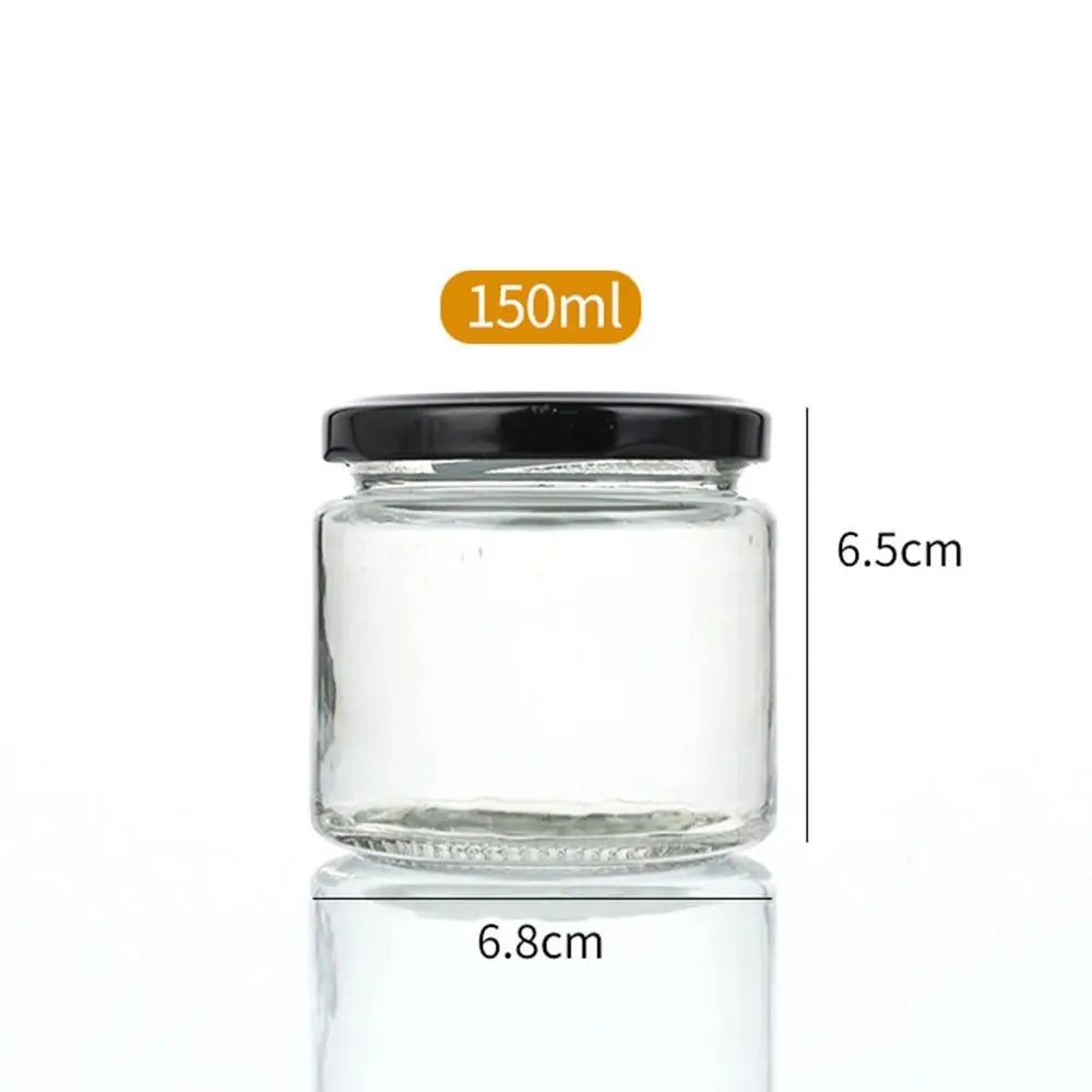 1Pcs with Black Airtight Lids Glass Jar Kitchen Round Mason Jar Food Storage 100ml 150ml 195ml 240ml Canning Containers