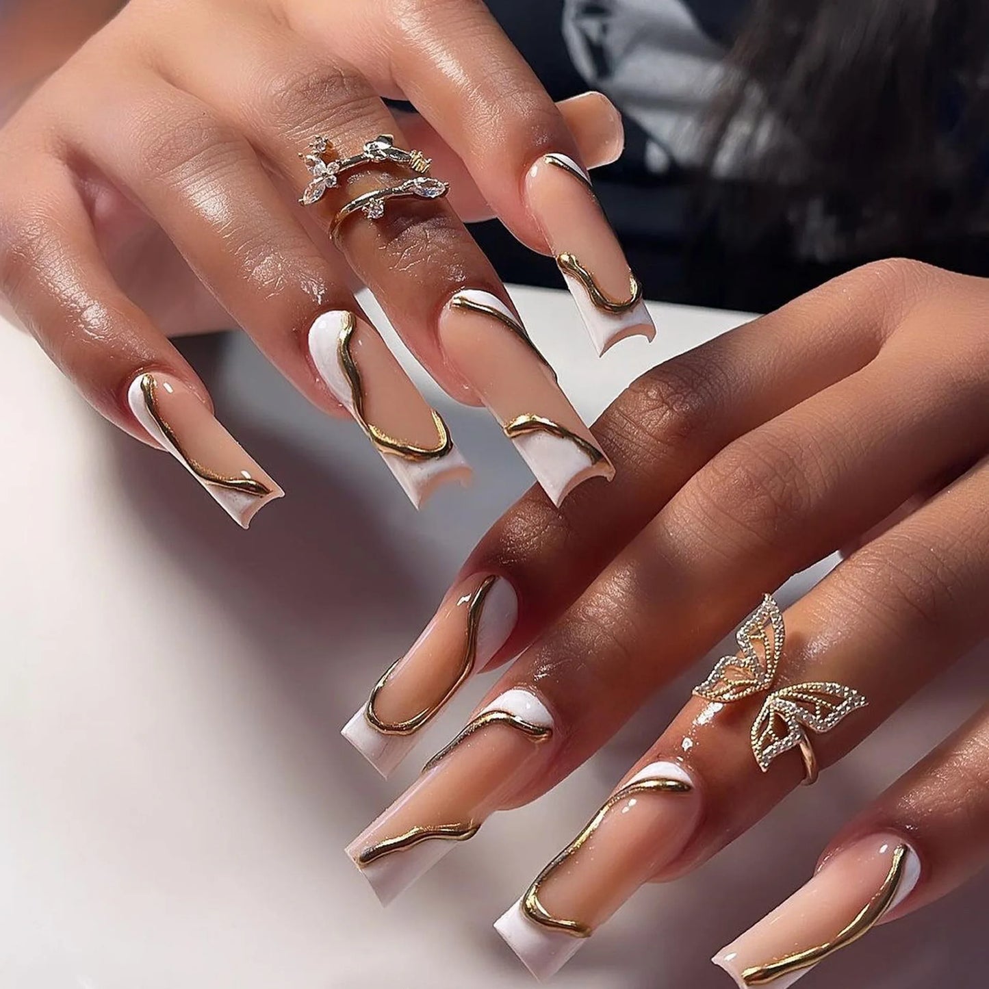 24Pcs Leopard Print Design False Nails with Bow Rhinestone Long Square Press on Nails Wearable French Ballet Fake Nail Tips