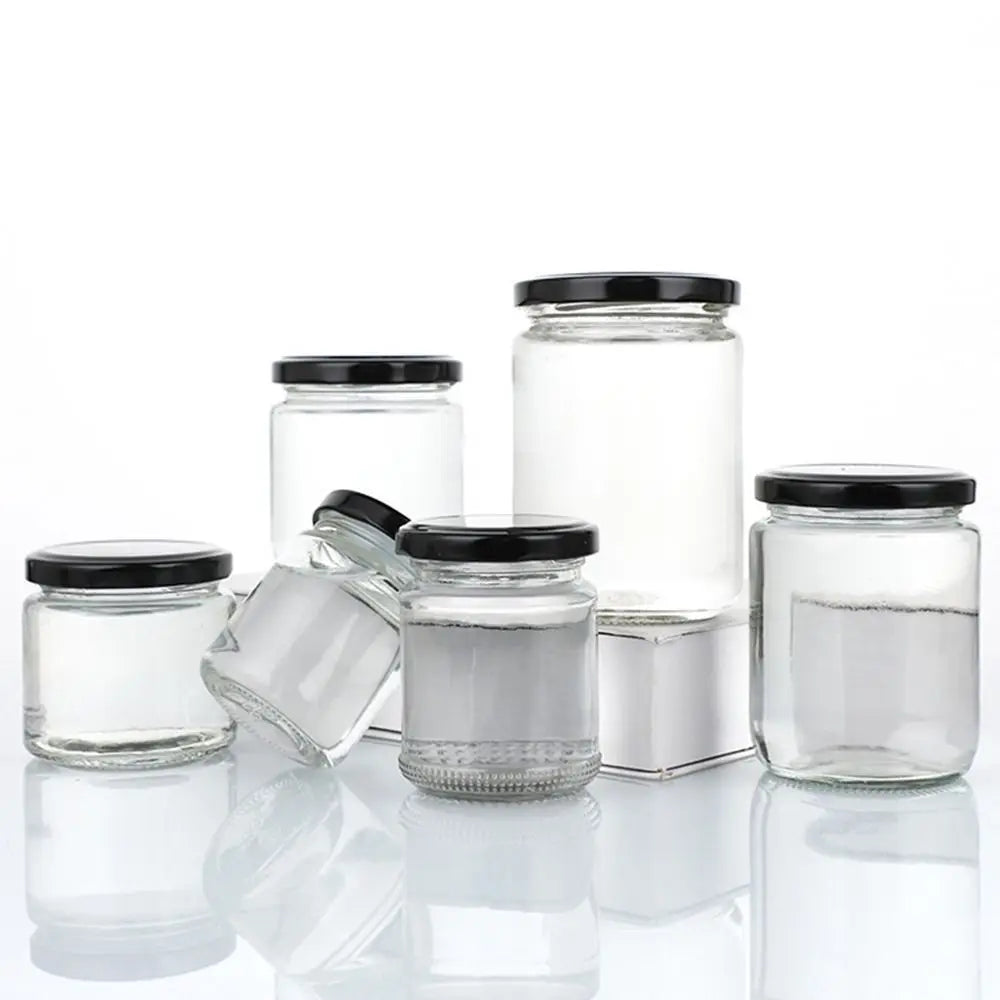 1Pcs with Black Airtight Lids Glass Jar Kitchen Round Mason Jar Food Storage 100ml 150ml 195ml 240ml Canning Containers