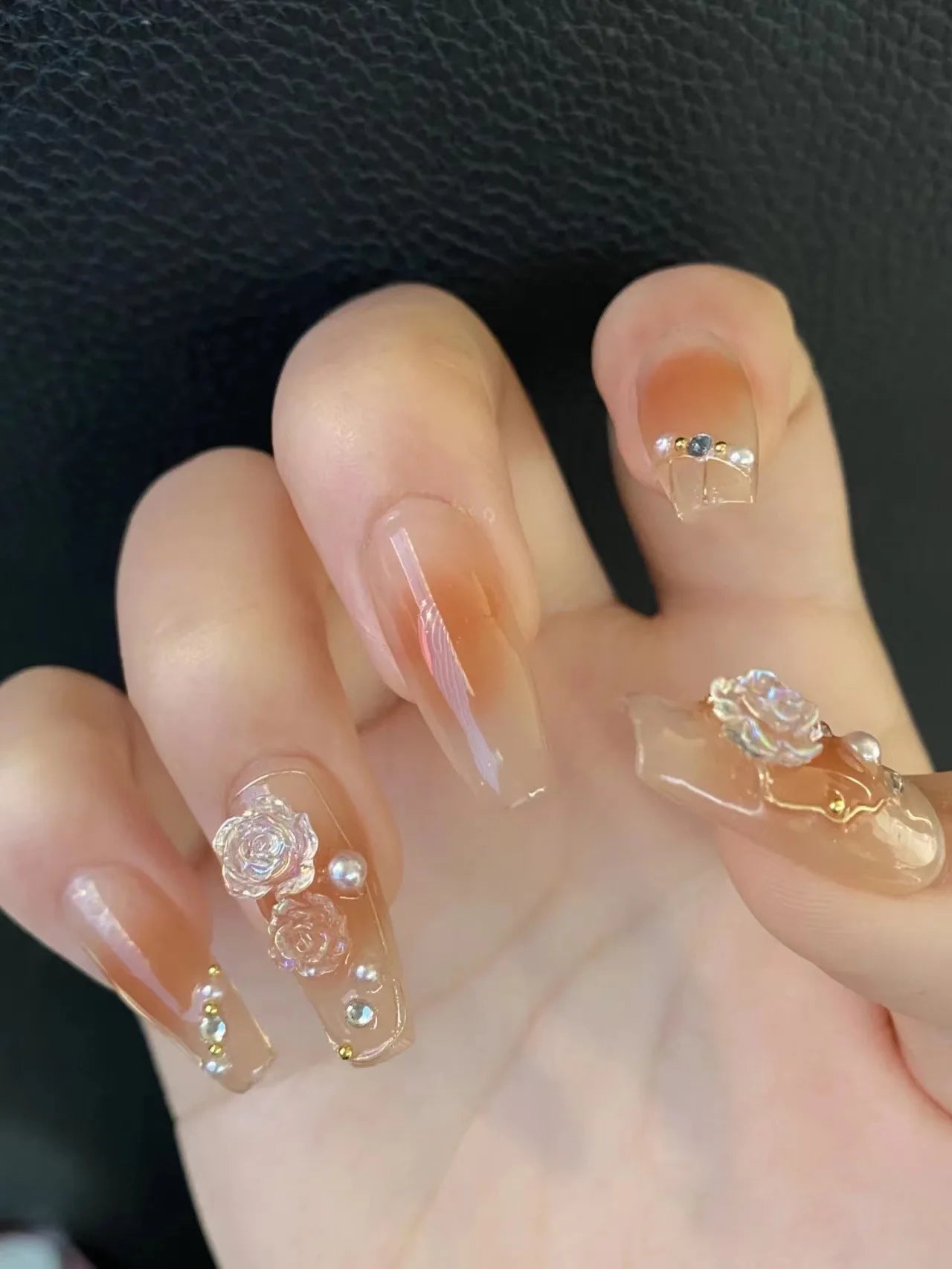 24Pcs/Box Gradient Color Artifical Press On Nails With Glue Long Coffin Fake Nails Lovely Girls Nail Art Ballerina False Nails