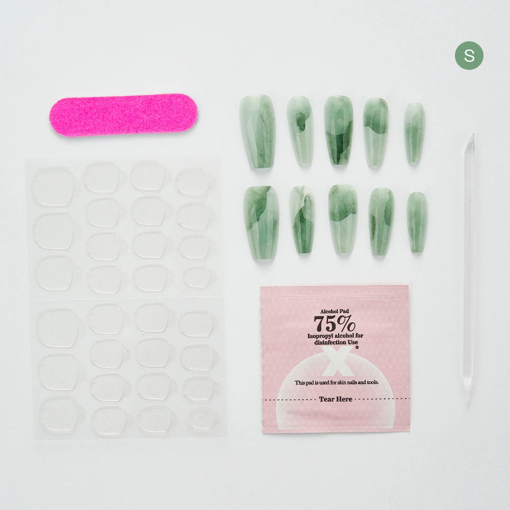 10PCS Chinese Bamboo Long Press on Nails Poetry Painting Design Fake Nails Set Reusable Full Cover Acrylic Nails Art for Women