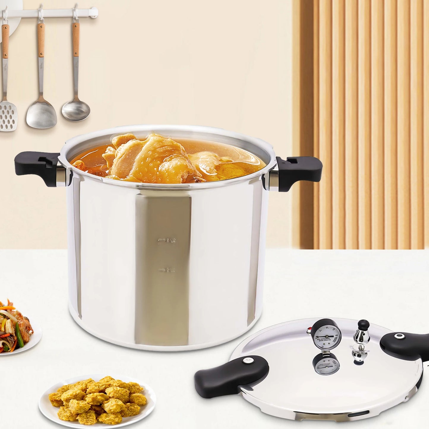 22L Pressure Canner Cooker,90Kpa Aluminum Pressure Cooker with Gauge Release Valve Stainless Steel Pressure Canner