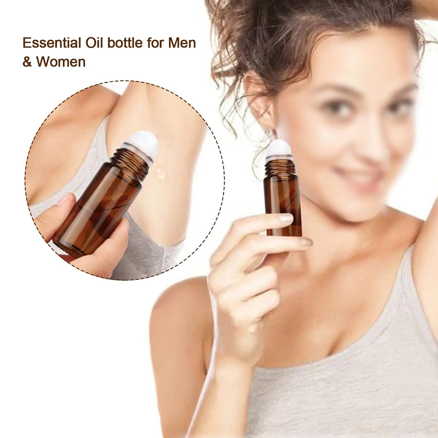 10PC 1/2/3/5/10ML  Empty Amber Roll on Glass Bottles Pulse Essential Oil Roller Ball Makeup Tools Refillable Liquid Container