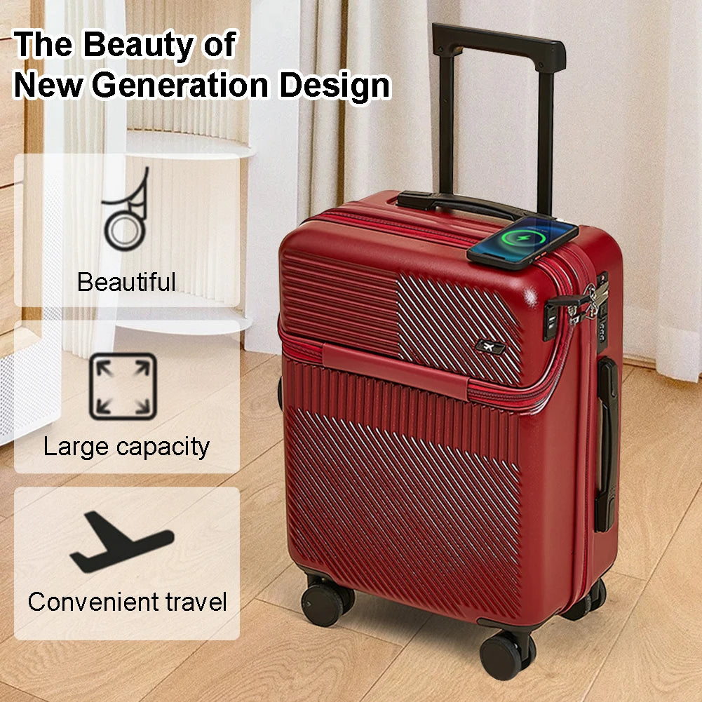 20Inch New Front Opening Roller Trolley Case ABS Men Carry-On Luggage Women Travel Suitcase Expandable Hardside Luggage