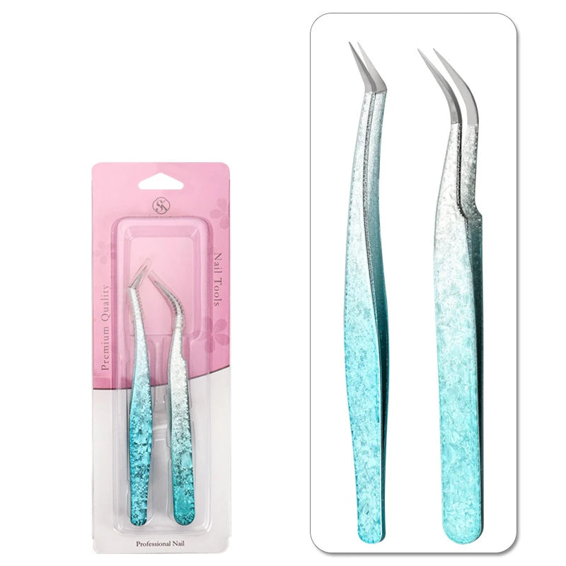 Double-Ended Eyelashes Extension Tweezers Makeup Tools Nail Art Tweezers with Silicone Pressing Head Nail Stickers Pick Up Clip