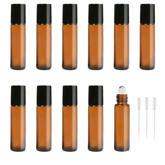 10PC 1/2/3/5/10ML  Empty Amber Roll on Glass Bottles Pulse Essential Oil Roller Ball Makeup Tools Refillable Liquid Container