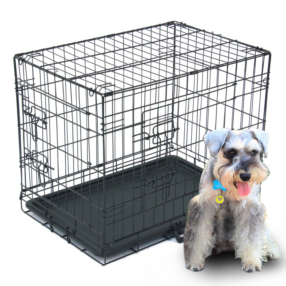 24" Pet Kennel Cat Dog Folding Steel Crate Animal Playpen Wire Metal