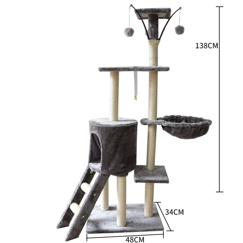 Hot Sale and High Quality Manufacturer  Plush Cat Tree Large Climbing Frame Scratcher Components Wood Cat Tree House tower