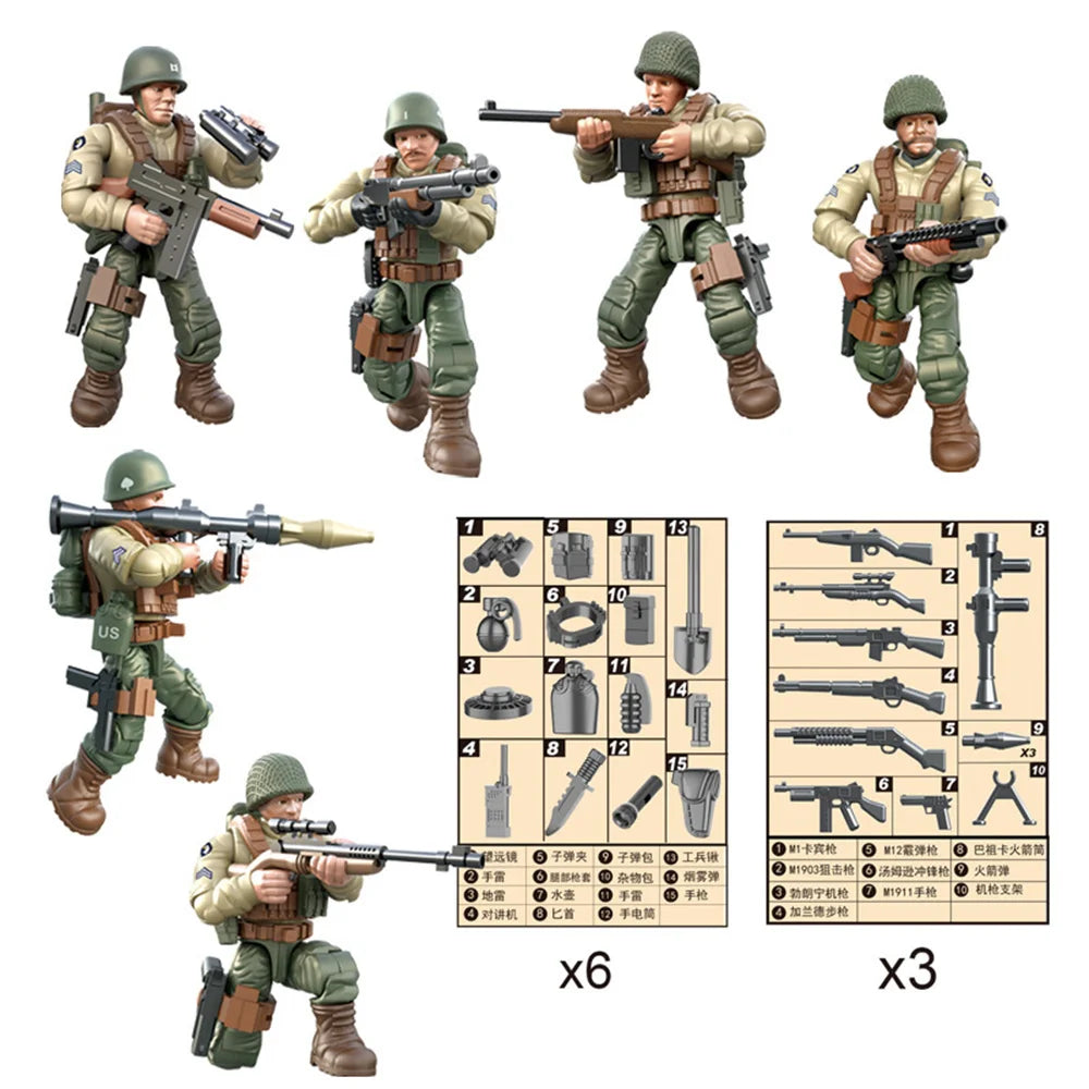 2024 World War 2 WW2 Army Military Soldiers SWAT Special Force Figures Model Building Blocks Bricks Children's Toys Gift