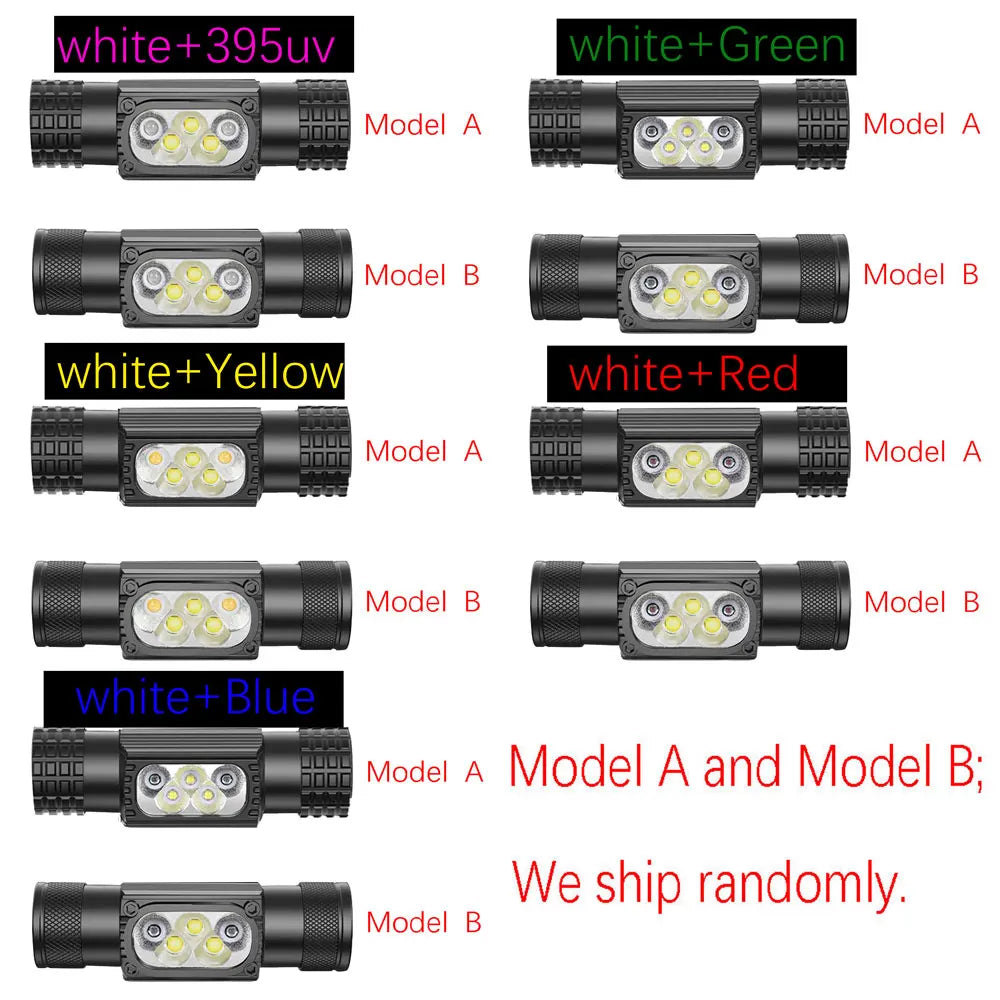 SOLOLANDOR Mini Headlamp LED Type C USB 18650 Headlight Red Green 395nm UV Blue Yellow Head Lamp White Flash Light Torch