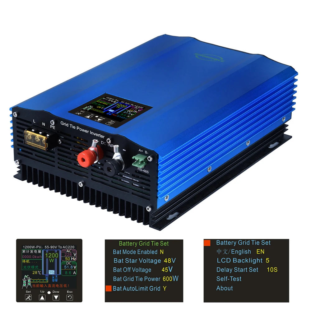 Micro Grid Tie Inverter 1200W with limiter,colorful LCD display Battery Discharge Mode Solar Panel  Grid Tie Inverter