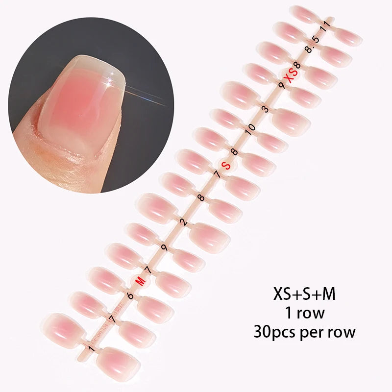 30 pcs Jelly Blusher Press on Nails with 1 Jelly Gel Set Nude Pink French Wearable Acrylic Fake Nails Full Cover Flase Nail Tips