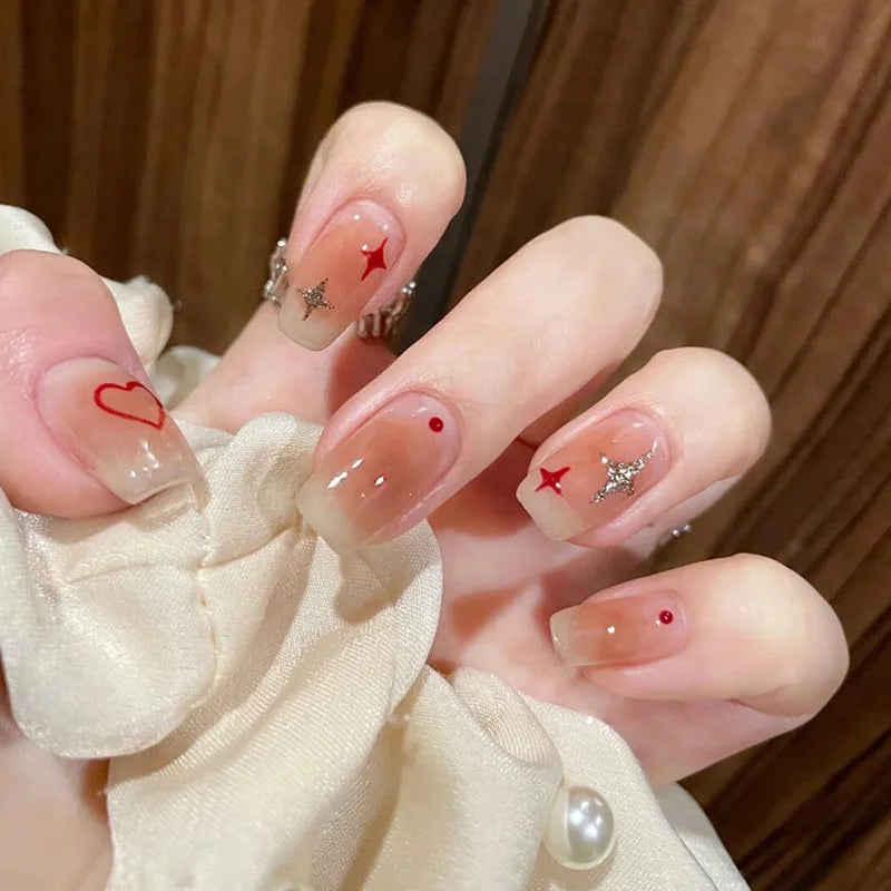 24Pcs/Box Gradient Color Artifical Press On Nails With Glue Long Coffin Fake Nails Lovely Girls Nail Art Ballerina False Nails