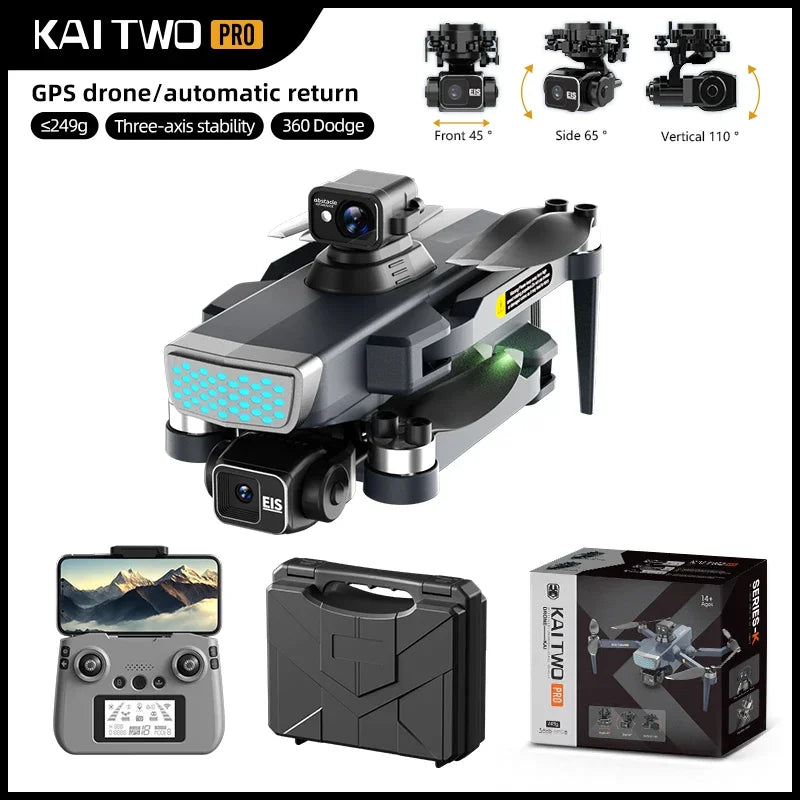 Kai 2 Pro Drone GPS 4K Profesional 3-Axis Gimbal Dual Camera 5G WIFI RC Obstacle Avoidance Brushless Motor Foldable Quadcopter