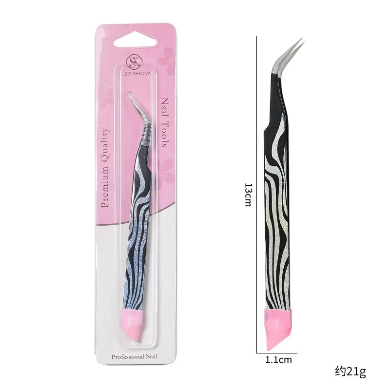 Double-Ended Eyelashes Extension Tweezers Makeup Tools Nail Art Tweezers with Silicone Pressing Head Nail Stickers Pick Up Clip