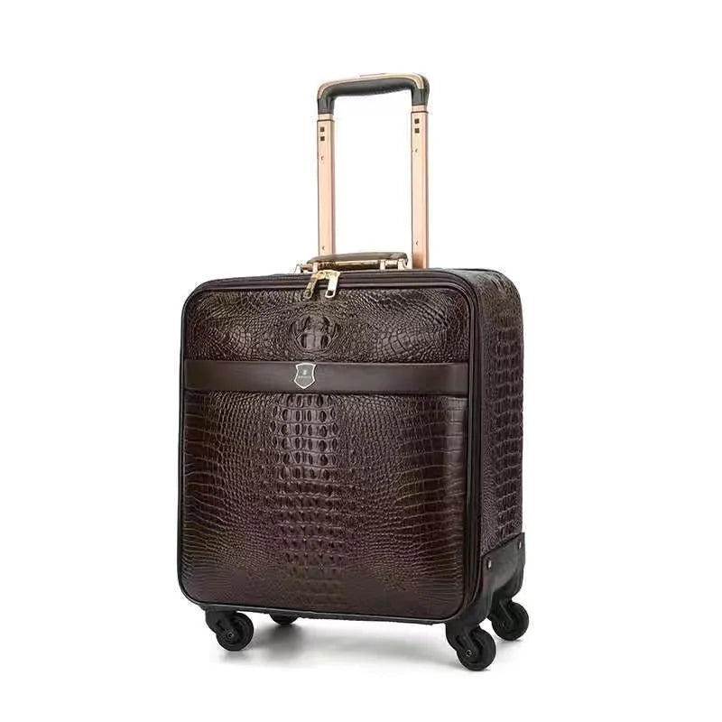 Genuine leather crocodile pattern trolley luggage universal wheel 16/20/24 inch luxury travel suitcase for men and women