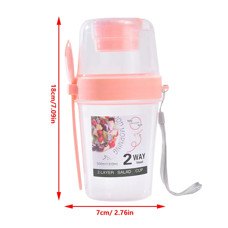 Portable Double-Layer Salad Cup Oatmeal Cereal Nut Yogurt Salad Cup Container Set With Fork School Lunch Box Food Storage Box