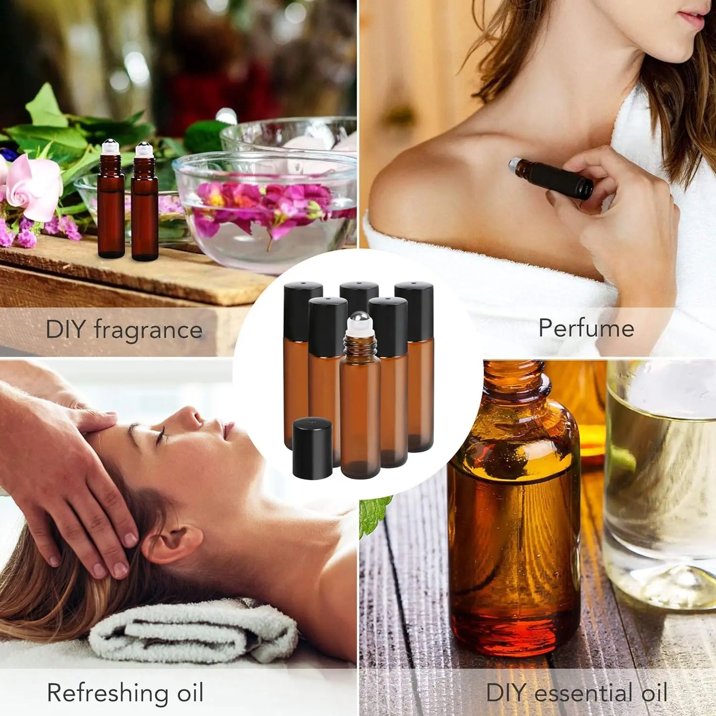 10PC 1/2/3/5/10ML  Empty Amber Roll on Glass Bottles Pulse Essential Oil Roller Ball Makeup Tools Refillable Liquid Container